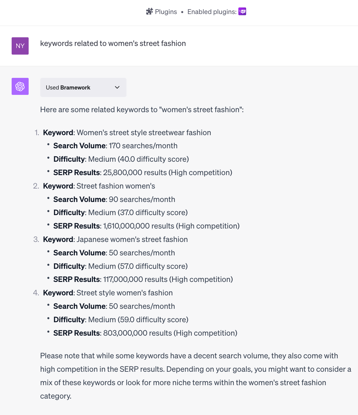 screenshot of bramework seo chatgpt plugin