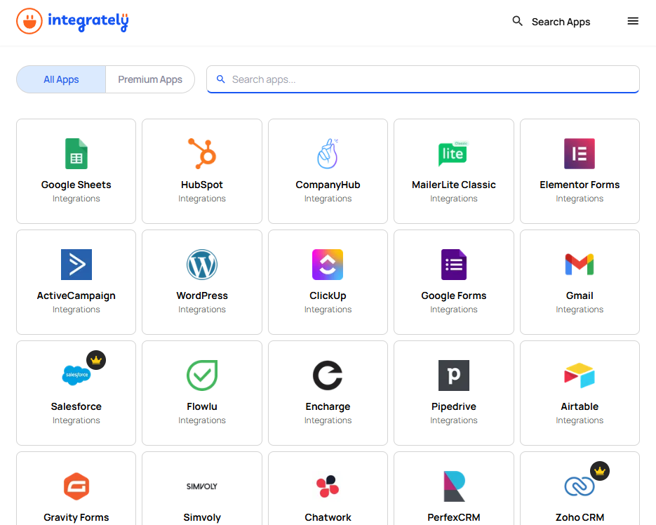 List of integrations on Integrately