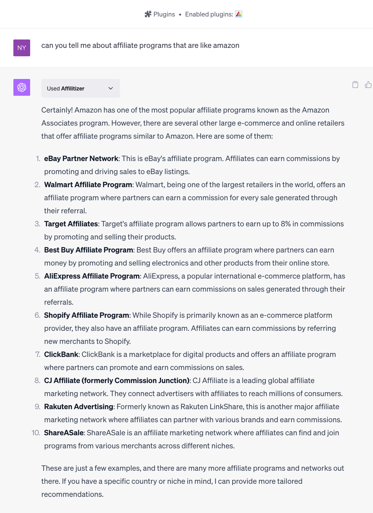 screenshot of affiliate program chatgpt plugin