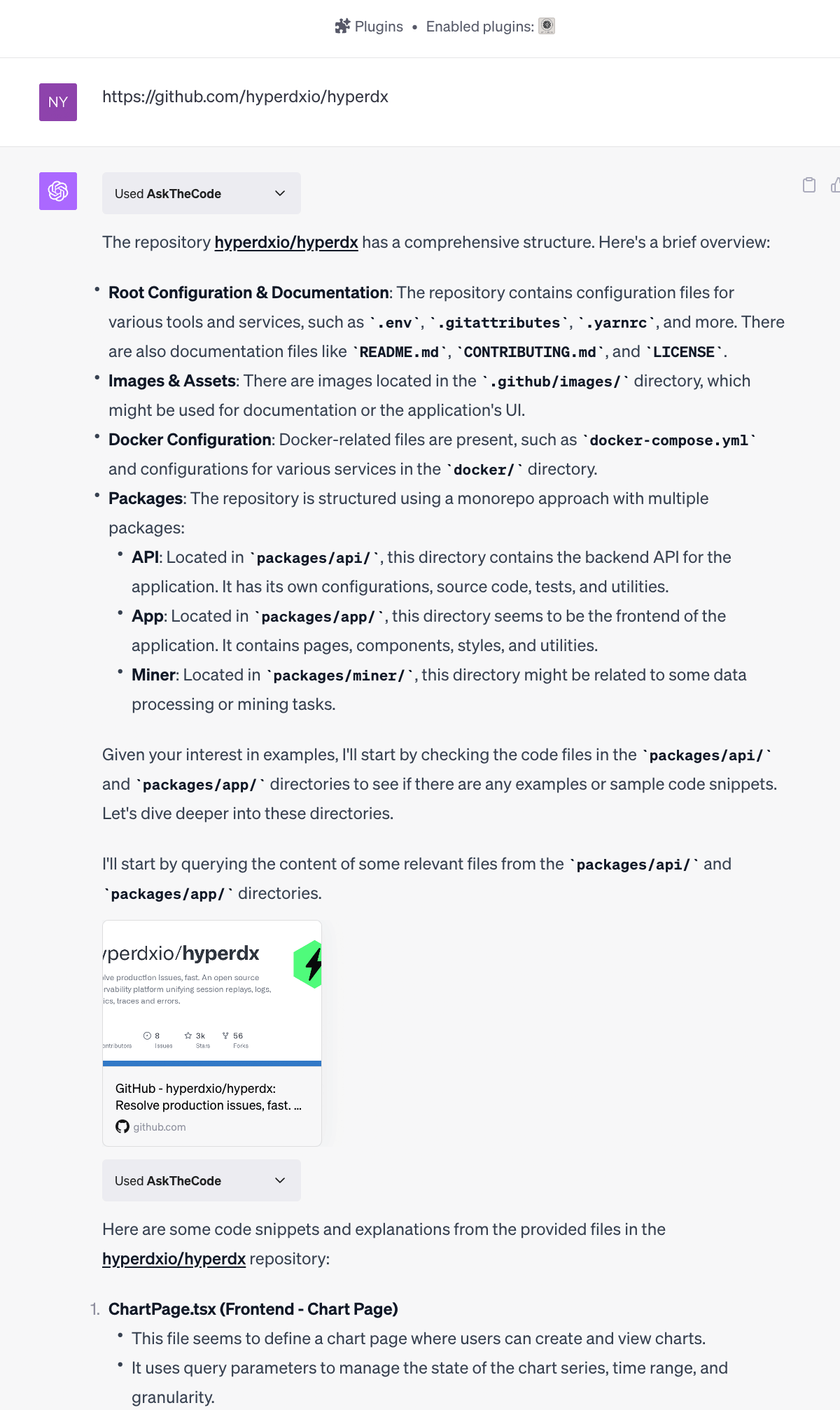 screenshot of askthecode github chatgpt plugin