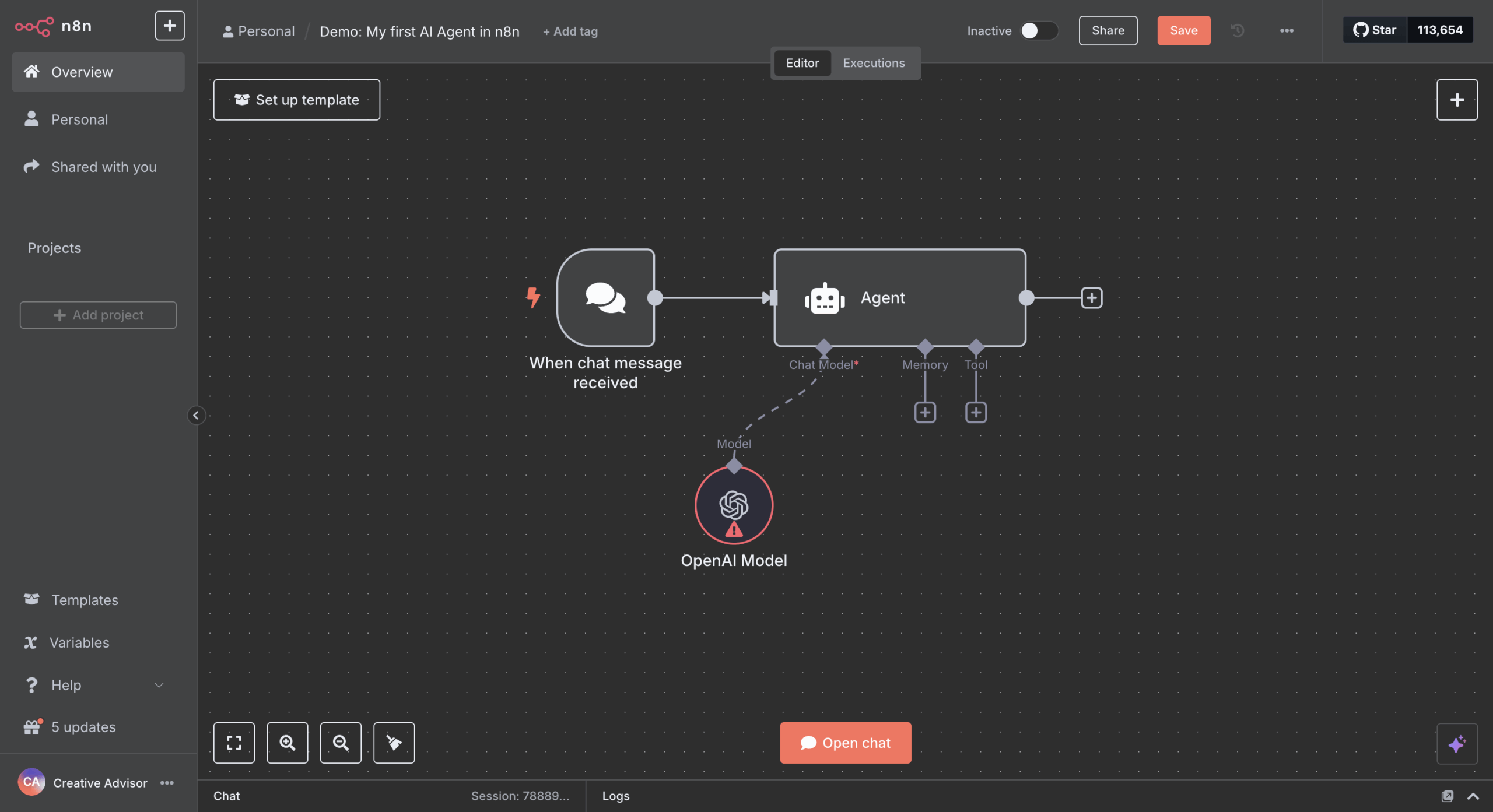 n8n's drag and drop interface