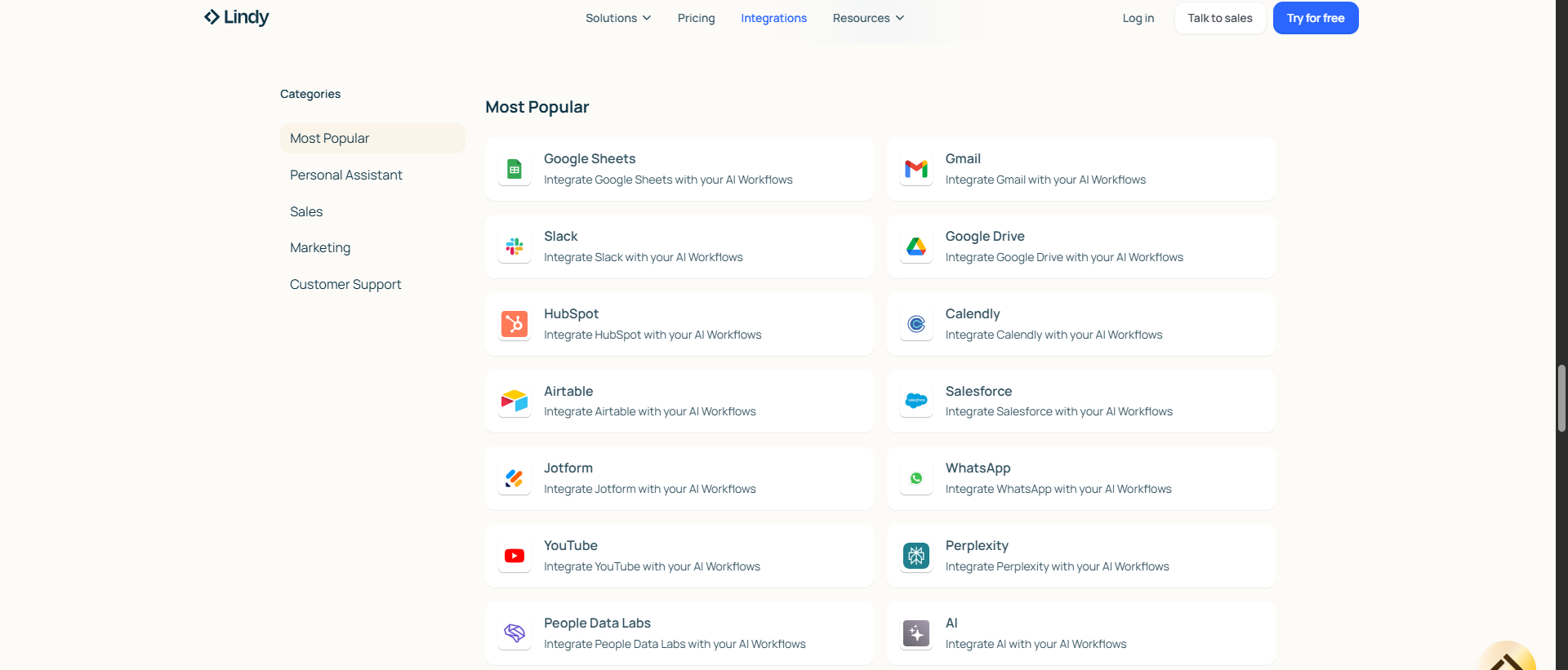 Lindy.ai integrations